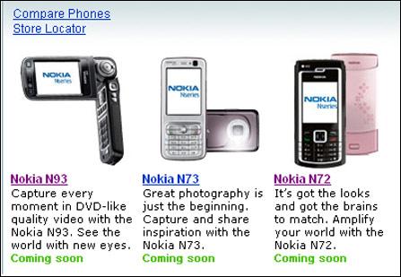 诺基亚推出多款Nseries系列多媒体手机(图)
