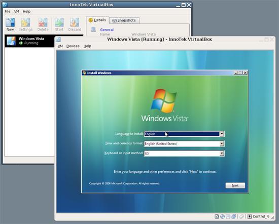 适用于Vista免费开源虚拟机：VirtualBox