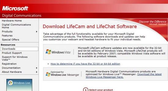 微软硬件网站下载Vista版Livecam驱动