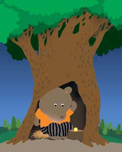 小熊说:"我带月亮到树洞里住吧,也许他在树洞里能长大.