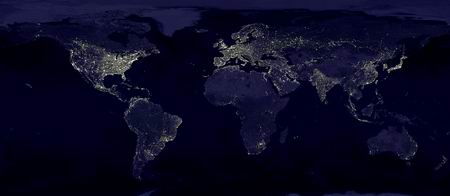 五大洲卫星夜景图:美欧日成世界不夜天(图)