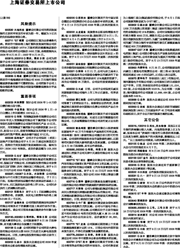 上海证券交易所上市公司最新信息(上接B6)_焦