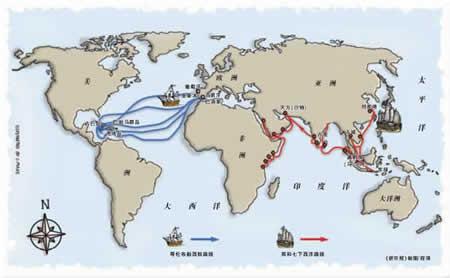 哥伦布发现美洲的路线图 直观点的