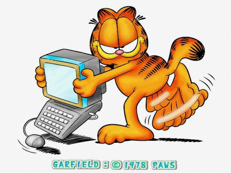 31、纳尔曼:加菲猫,你是来为我辩护的吗? 加菲猫:不是,我来是为了确认你有罪的。 ... ... 你说猫委员会会判纳尔曼多少年刑,我看最好判99年。 ... ... 32、返希你能帮我个忙吗?帮我申请做一只狗,最好是西班牙狮子狗! 33、狗的问题就在于,它们身上没有装一个ON/OFF开关。 34、我还得对欧迪说一声对不起(这时欧迪站在桌子边上,走过去一脚踢将下去。)现在得说两声。 35、今天是星期一,一切都不对劲,我该做点什么呢?哦,我知道了。 (吲迪一脚,返闲浮在空中