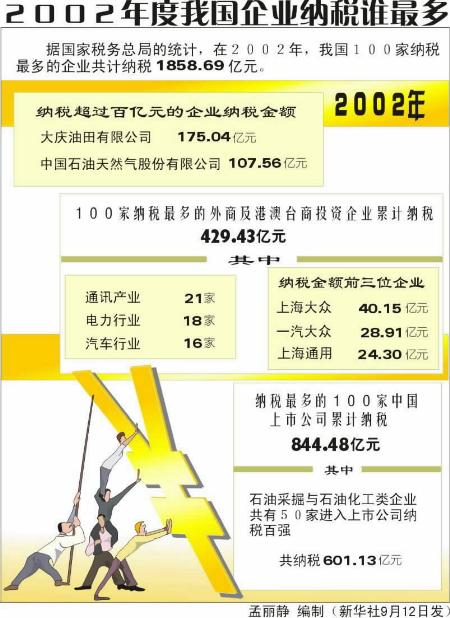 图文:图表:2002年度我国企业纳税谁最多