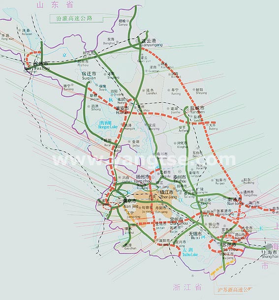 江苏高速公路建设示意图(注:实线为已建成通车