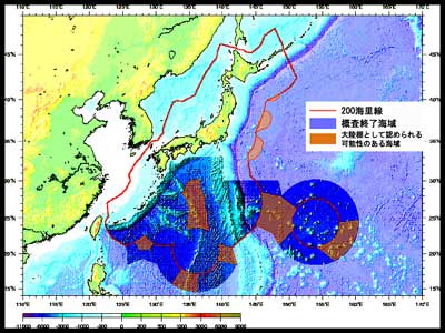 蓝色为"已经勘查海域",绿色是所谓"大陆架可能被承认的海域"