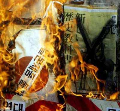 韩国抗议者焚烧日本历史教科书(组图)