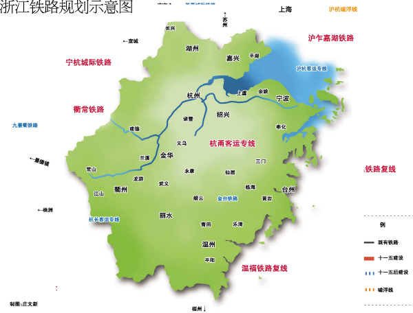 浙江铁路规划示意图