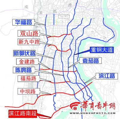 《大渡口综合交通规划》,拟在"六纵六横"路网中建南北大通道:重钢大道