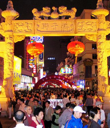 图文:江苏省南京市的狮子桥步行街上人如潮涌