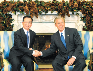 国务院总理温家宝与美国总统布什举行会谈(图