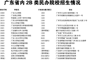 广东省内2B类民办院校招生情况