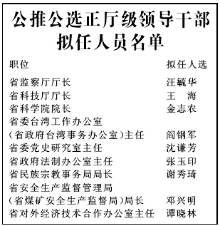 江西省公推公选正厅级领导干部任前公示