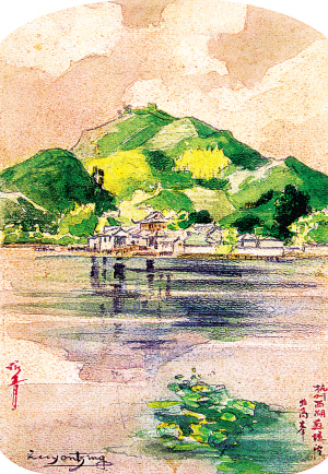 完売】 水彩画 風景画 額装 直筆 婁中國 画家 中華人民共和国 絵画