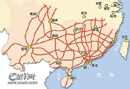 上图:广东省高速公路出省通道"十一五"建设规划    邻省渴盼