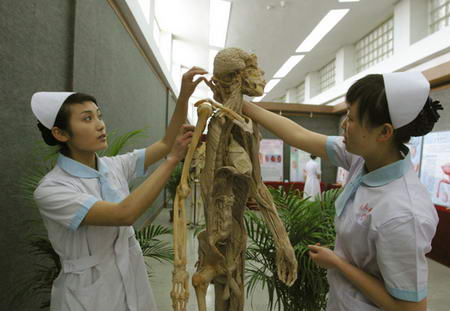 组图兰州护士与人体标本亲密接触