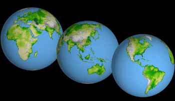 图为美国宇航局绘制出的3d世界地图,显示出从太空中看到的地球上美洲