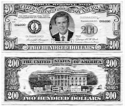 美国出现印有布什头像的200美元面值伪钞(图)