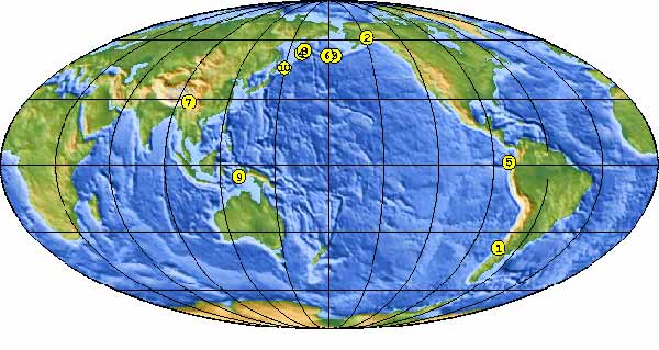 图文:近百年来世界最大10次地震位置示意图
