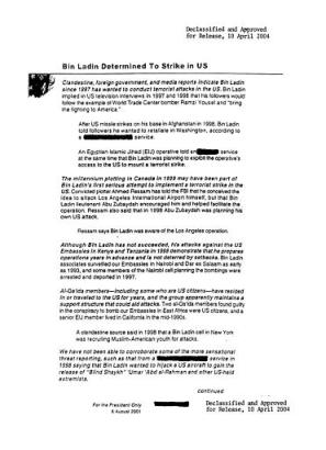 白宫公开9-11事件前拉登决心袭击美国机密文件