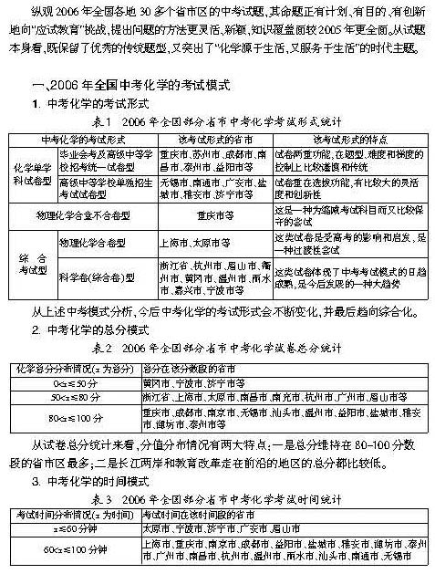 2006年全国中考化学试卷分析及07年命题走势