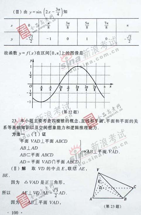 07年高考全国统一大纲数学文科题型示例(4)