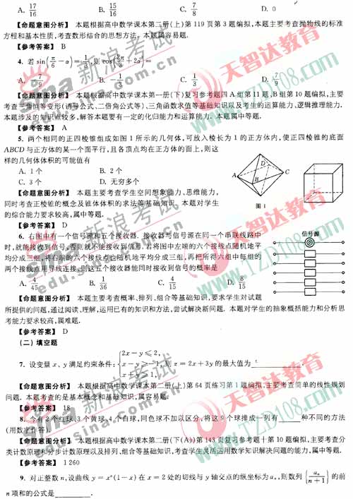 2007年江苏省高考数学考试说明题型示例_新浪