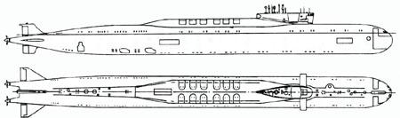 955型"北风"级核潜艇侧视图.