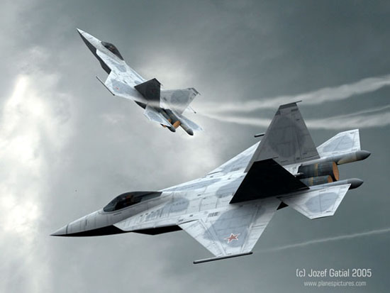 图文：俄军未来五代战机双机空中巡航想像图