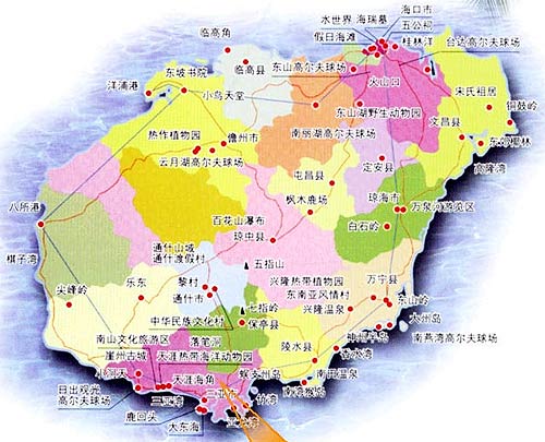 三亚市旅游地区分布地图图