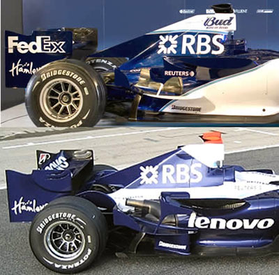 图文f1威廉姆斯07赛季战车新装新旧战车侧面对比