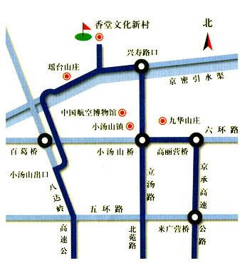 5公里处,再向东拐,沿京密饮水渠路向东行驶12公里处,路左香堂文化新村