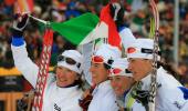 图文-越野滑雪女子4x5公里接力赛飞扬的意大利国旗