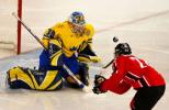 图文-都灵冬奥女子冰球决赛瑞典守门员疲于应付