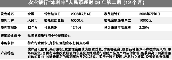 农业银行本利丰人民币理财06年第二期12个月