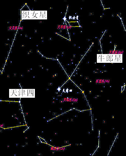 今晚10:00,织女星将升到天穹的最高点,与牛郎星,天津四星组成著名的"