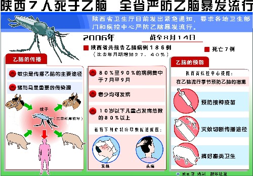 陝西嚴防乙腦暴發流行 新華社發(資料圖片)衛生部今日公佈2006年8月