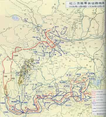 国内新闻 长征胜利70周年专题 正文红二方面军长征路线图(1935年11