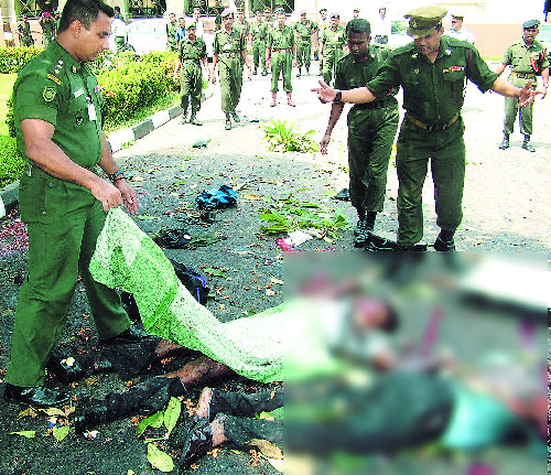 斯里兰卡政府军士兵在清理爆炸现场 新华社专发