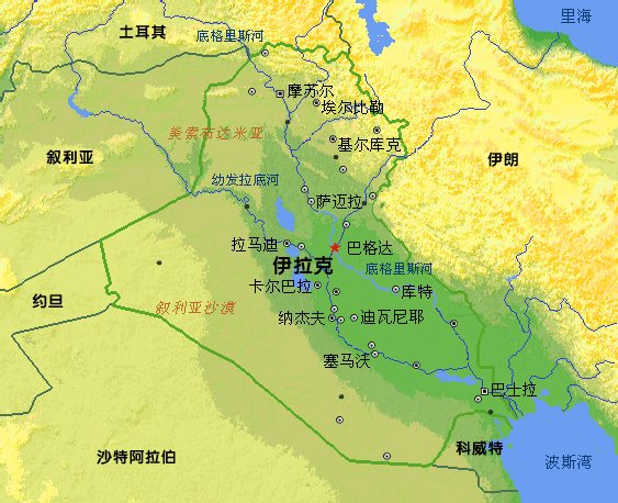 大图   伊拉克位于亚洲西南部,阿拉伯半岛东北,东南临波斯湾和科威特